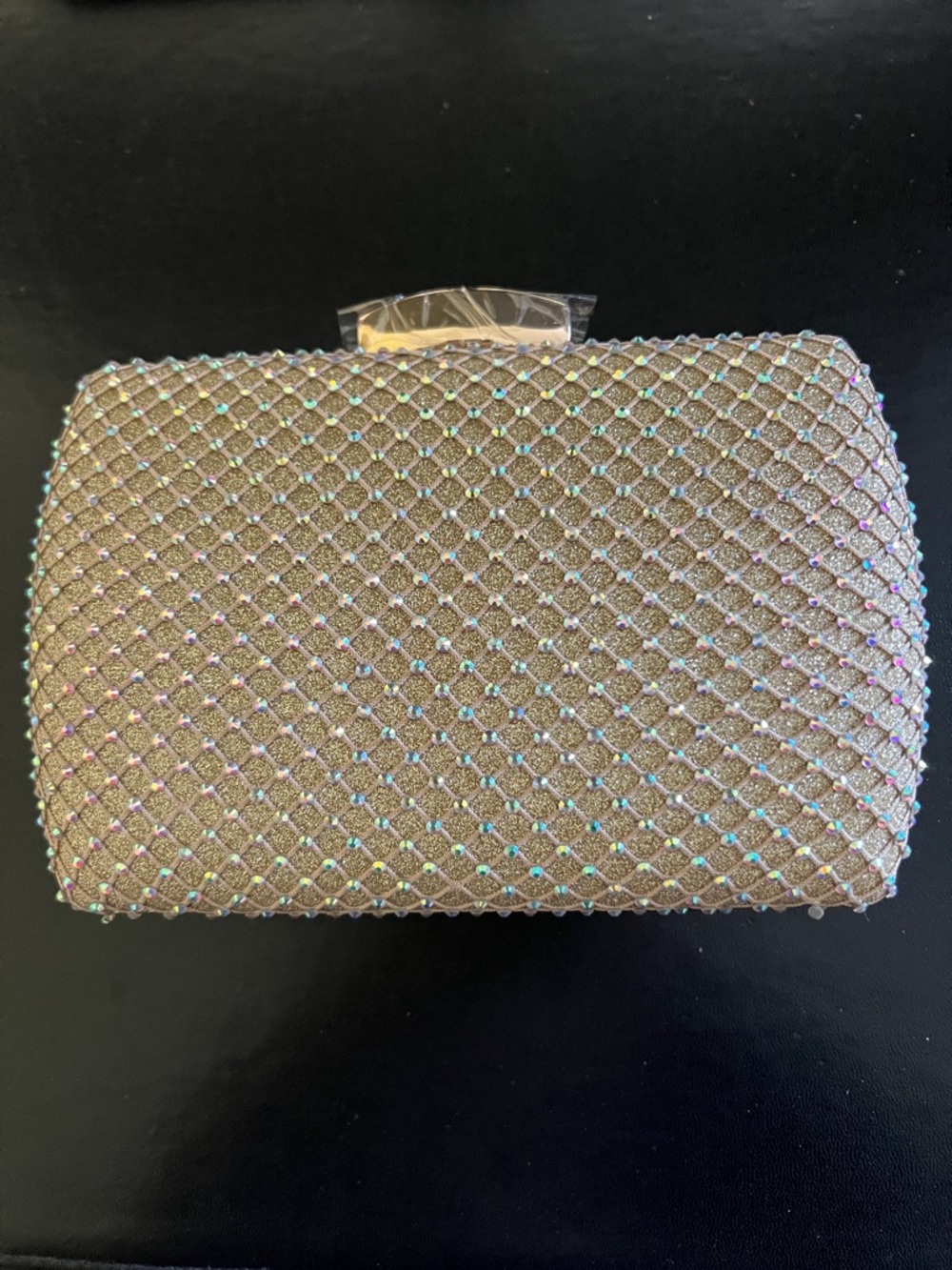 Sparkling Iridescent Rhinestone Evening Clutch - Champagne